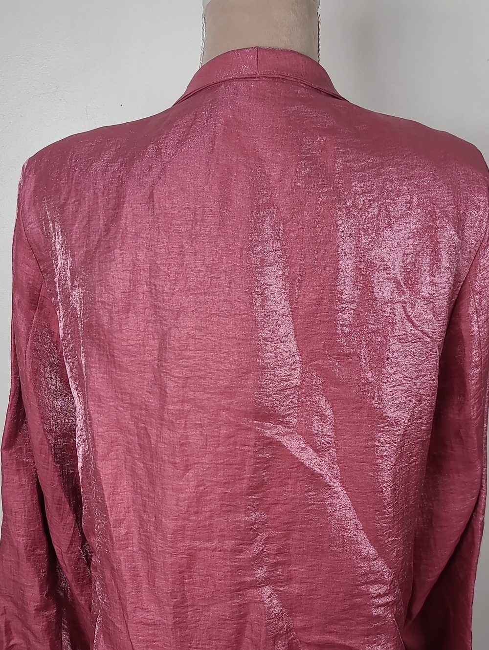 Vtg Y2K Eileen Fisher Shimmer Rouge Pink Open-Front Shawl Collar Blazer Jacket L - Picture 8 of 15